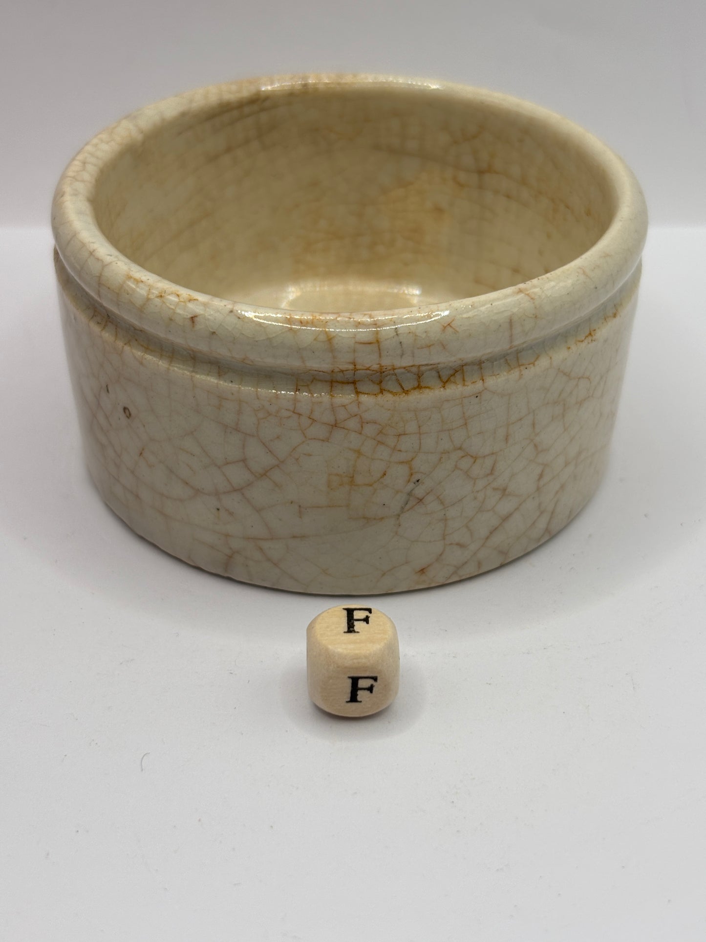 Old stained & crazed meat paste pot (F)