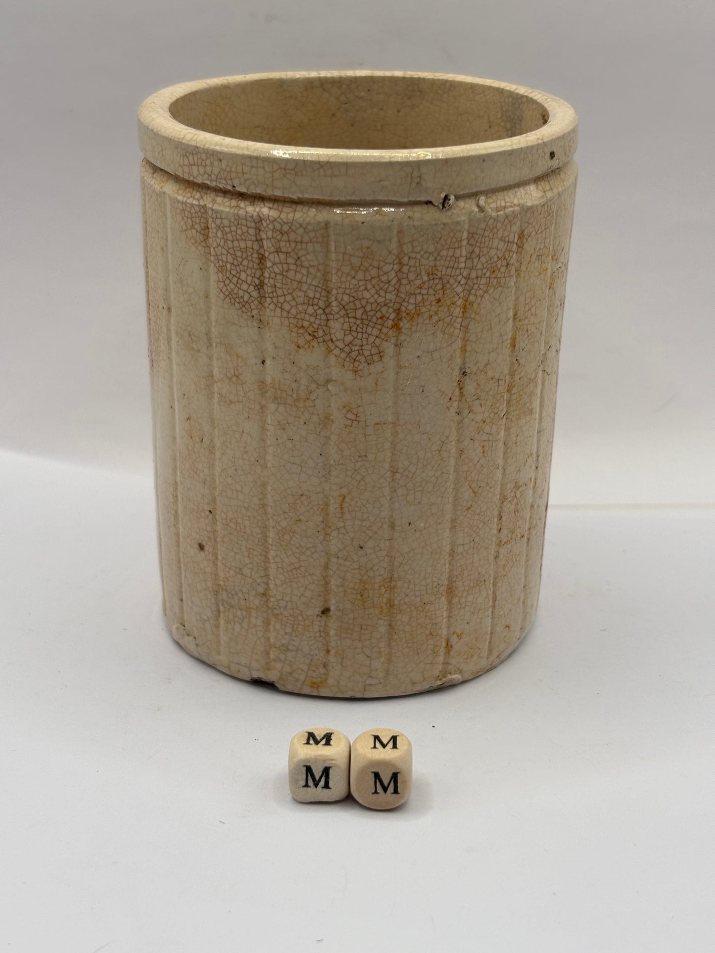 Old 1lb ribbed stoneware jam pot (mm)