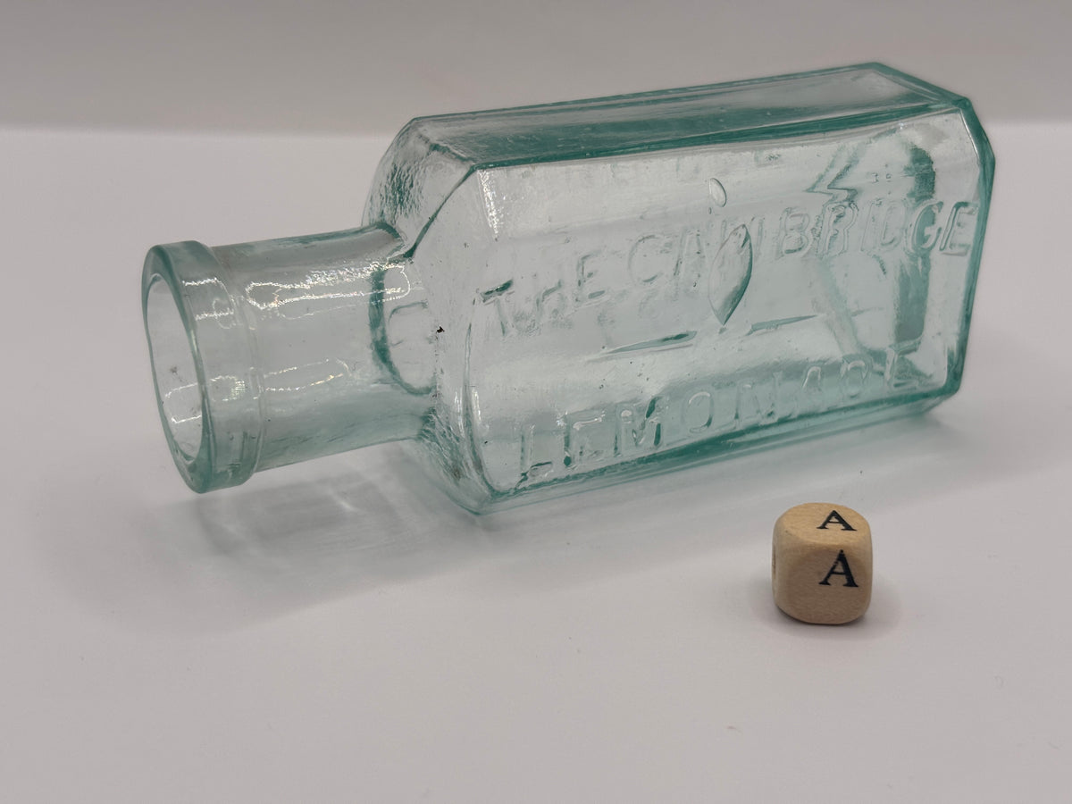 Old aqua glass advertising bottle, Chivers Lemonade (a)