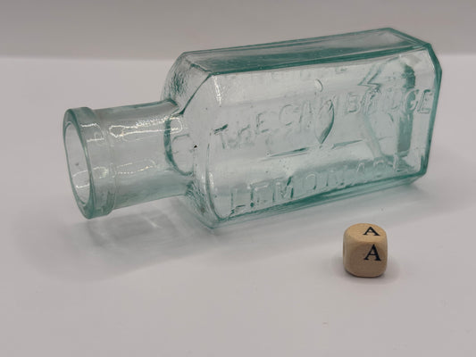Old aqua glass advertising bottle, Chivers Lemonade (a)