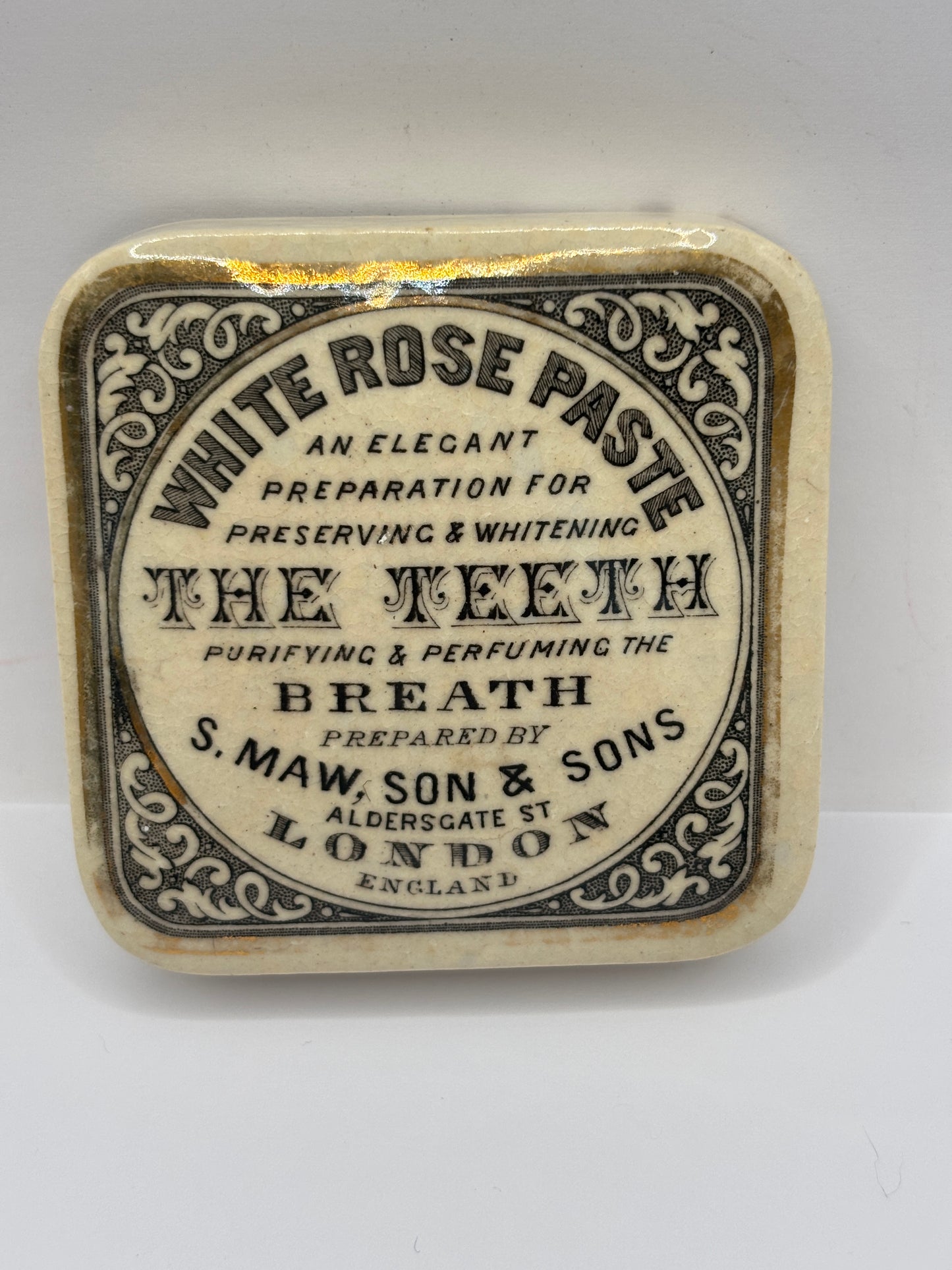 Old advertising lid, white rose paste for the teeth and breath