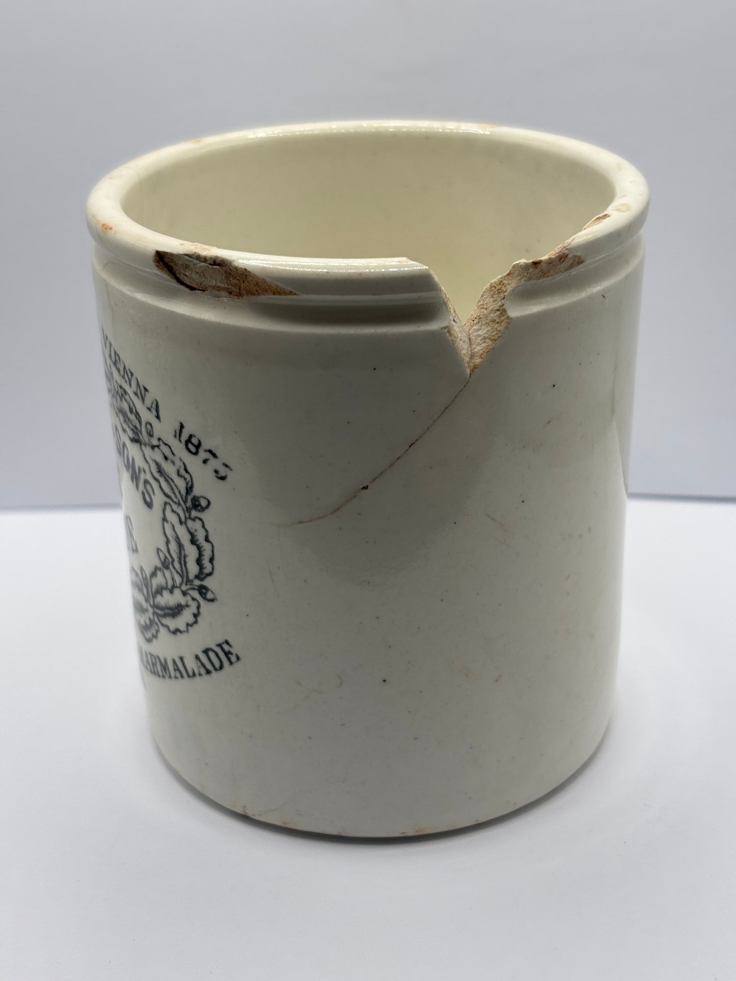 Old 1lb James Keiller dundee marmalade jar, damaged