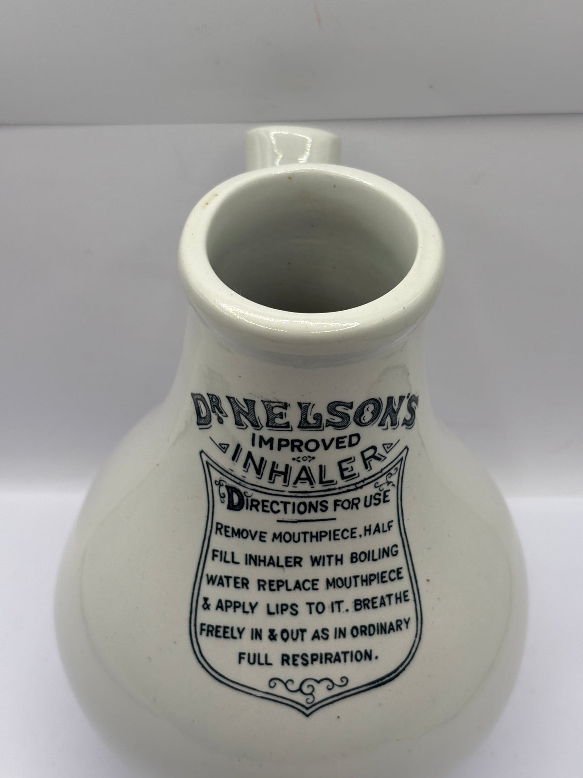 Old advertising stoneware inhaler, Dr Nelsons improved inhaler