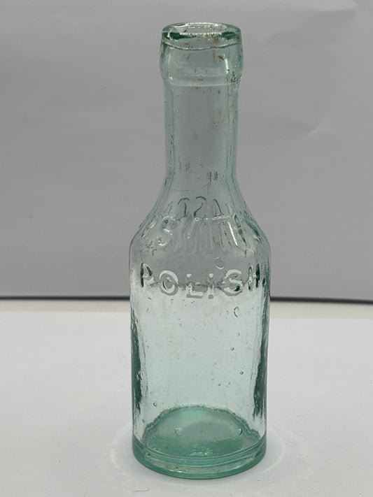 Small aqua glass furniture polish. P.Smiths & sons