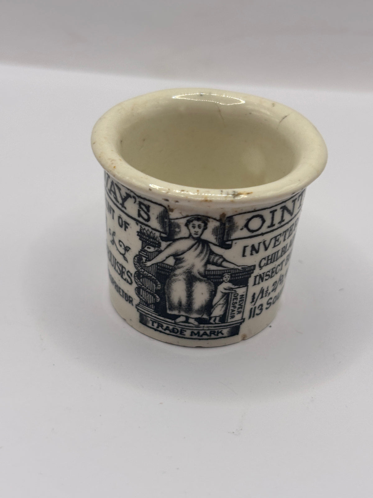 Old advertising ointment pot, Holloways ointment. Small chip