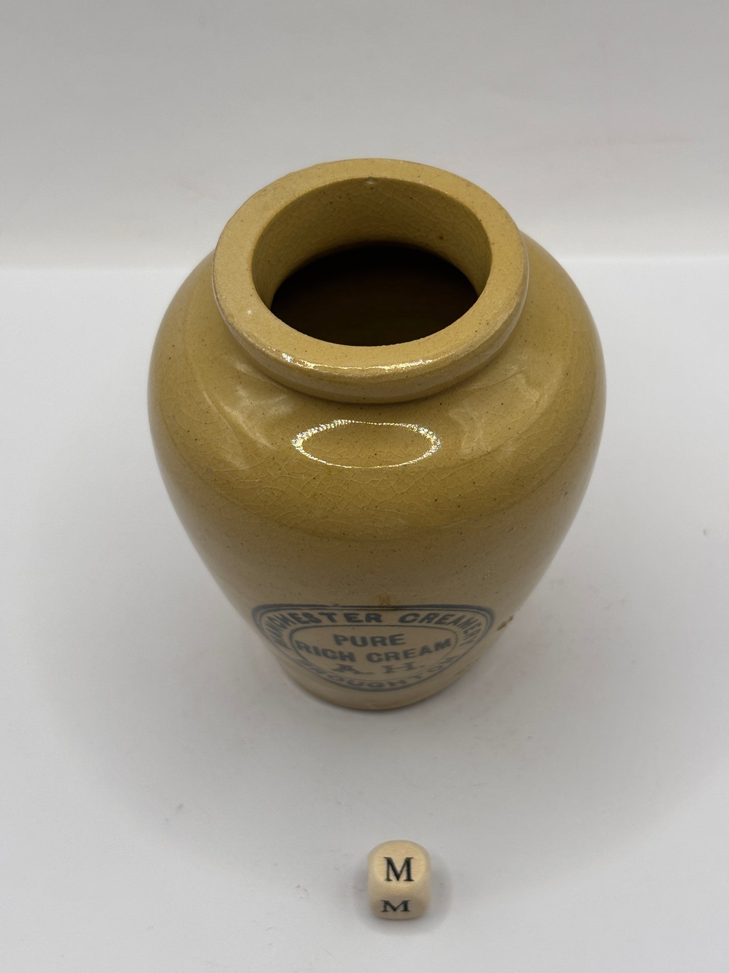 Old advertising cream pot, Manchester creamery, Pure rich cream (m)