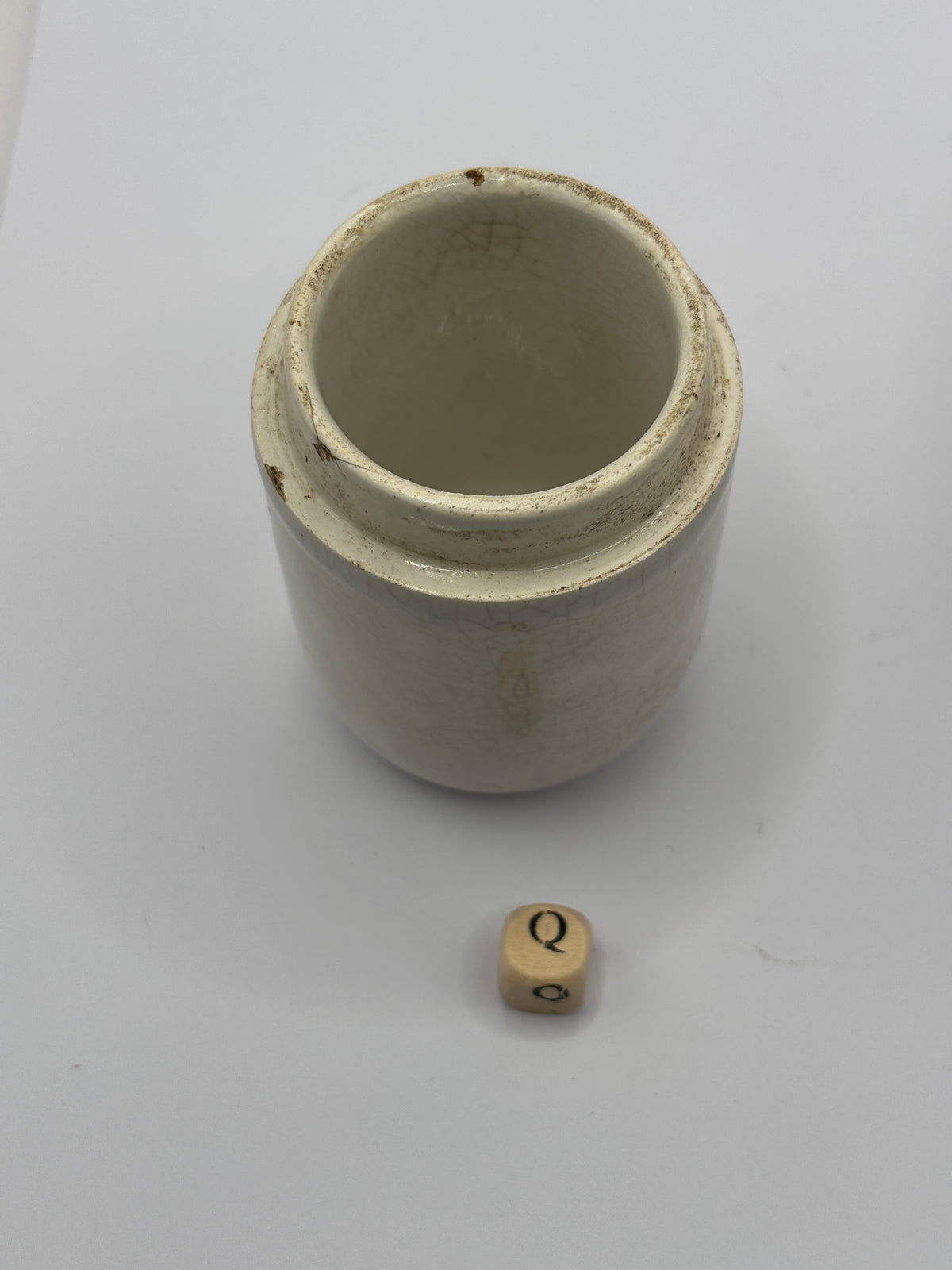 Old small plain white stoneware pot (Q)