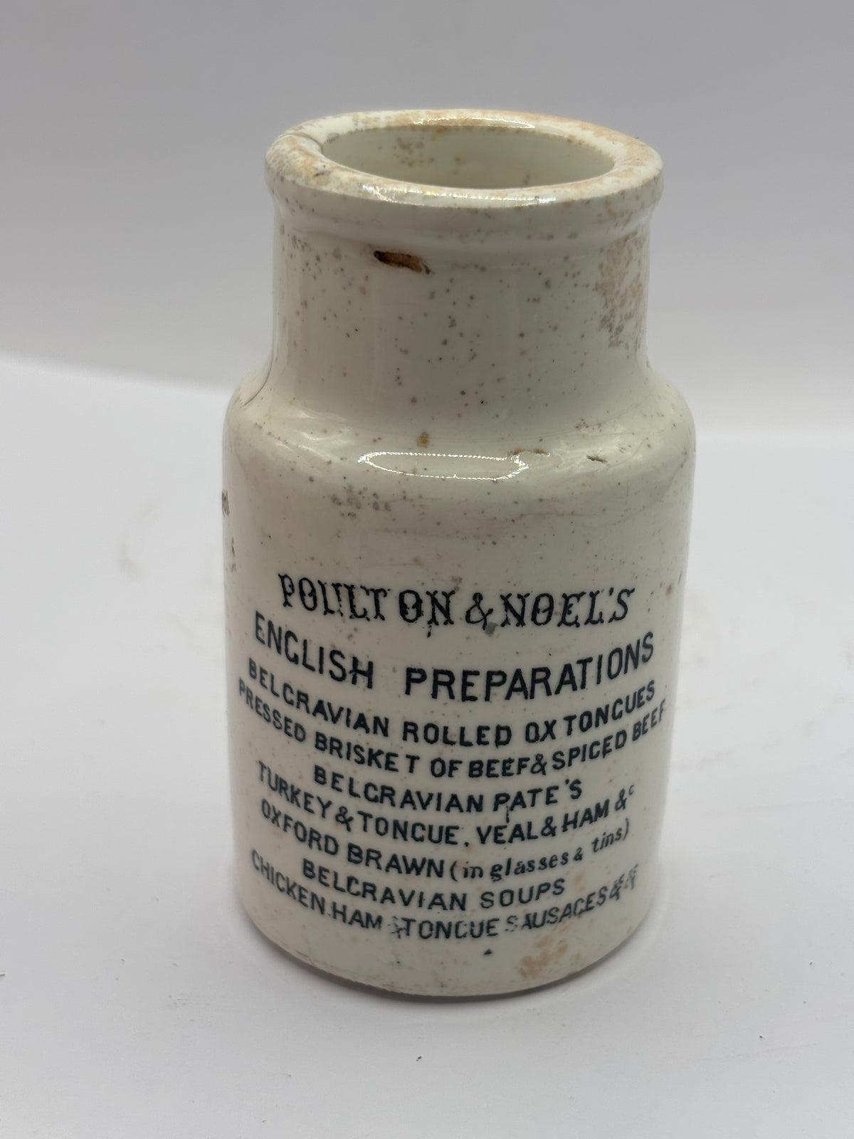 Old advertising potted meat jar, Poulton & noel home made potted meats
