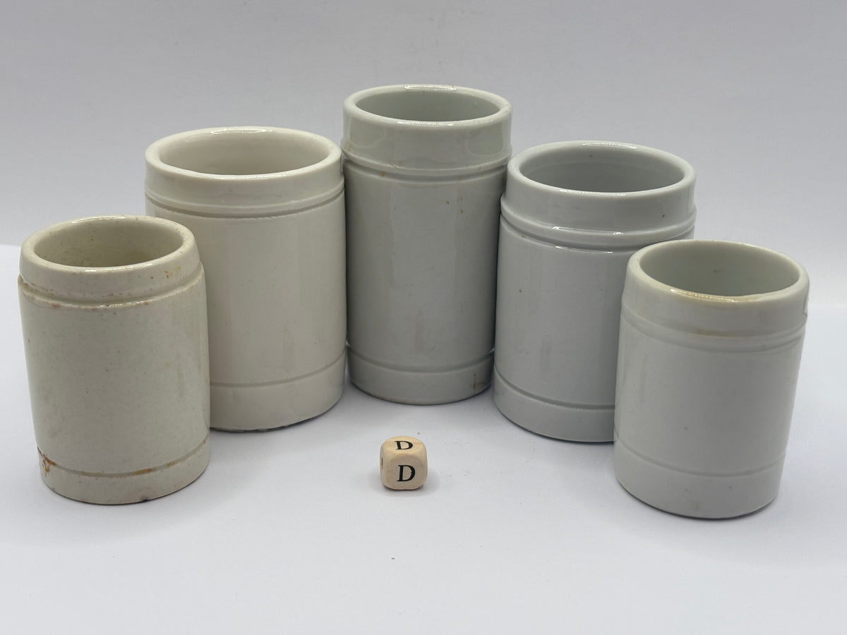 5 old small stoneware jars & pots (D)