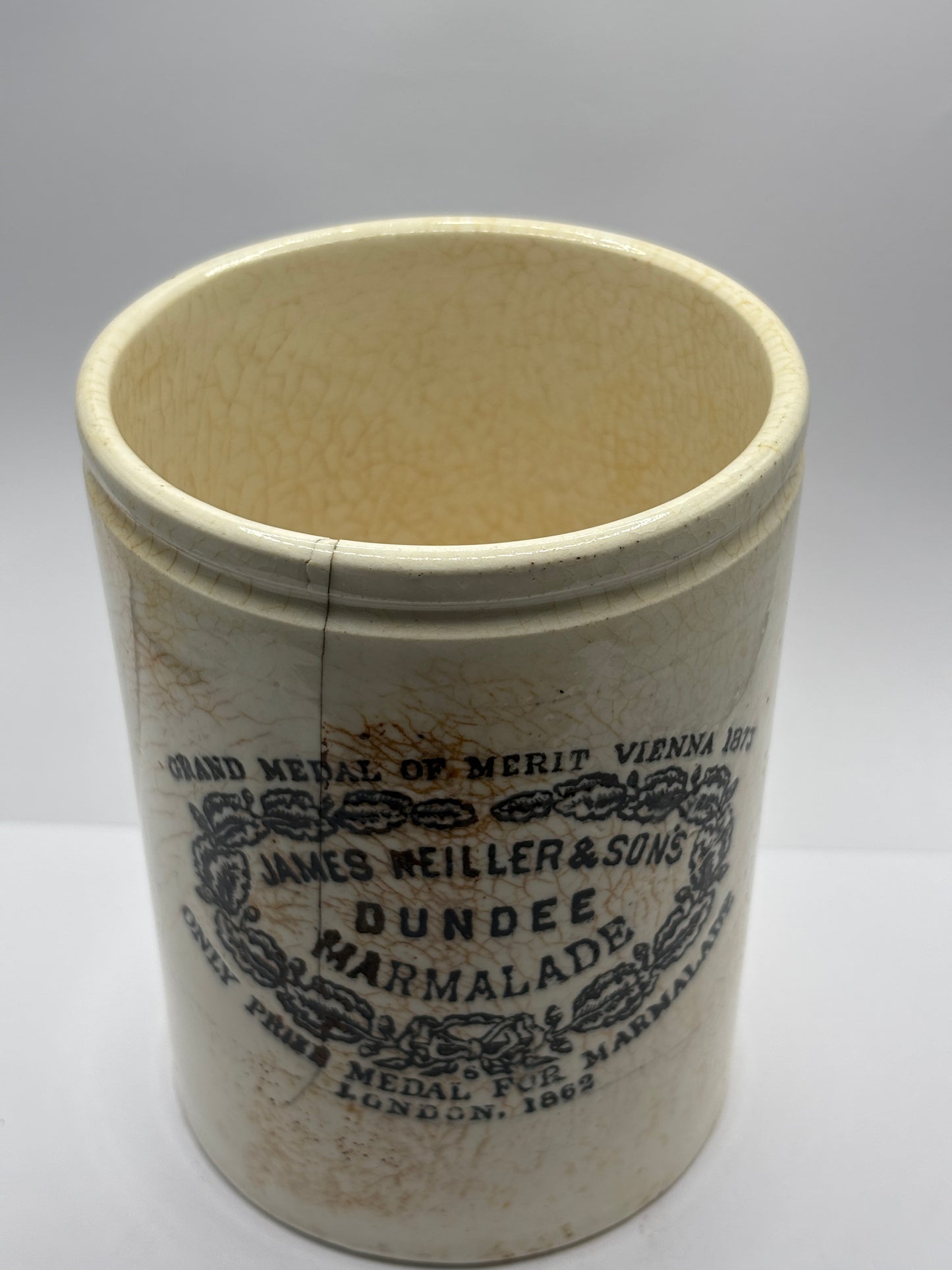 Old 2lb James Keiller Dundee marmalade jar. Damaged