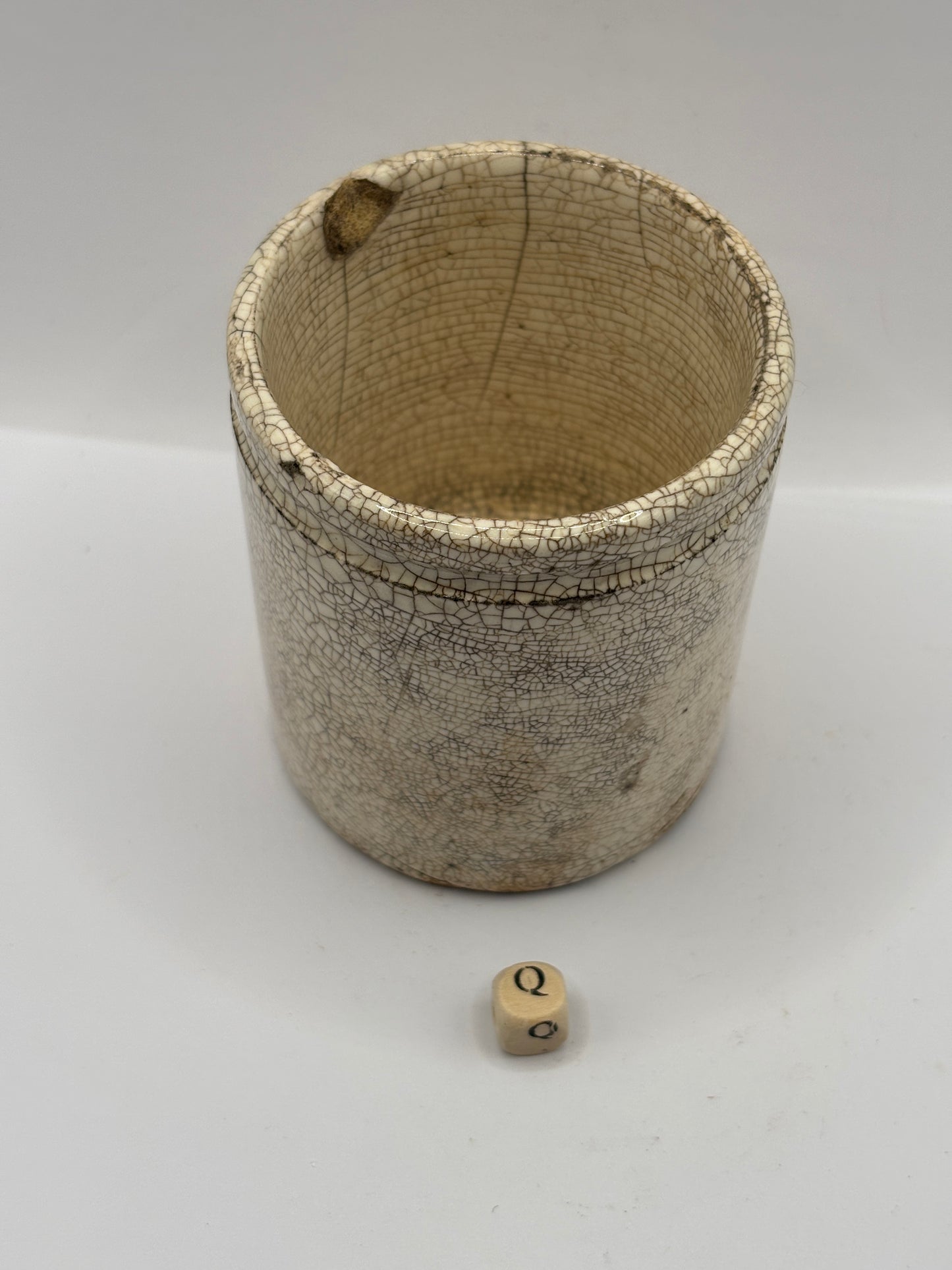old stained & crazed stoneware pot (Q)