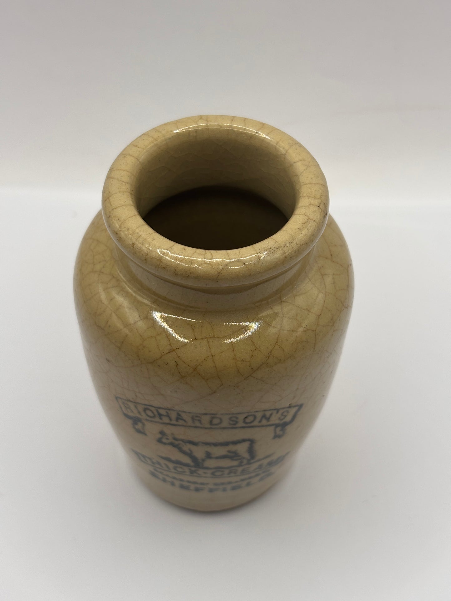 Old advertising cream pot, Richardsons thick cream Sheffield 10cms