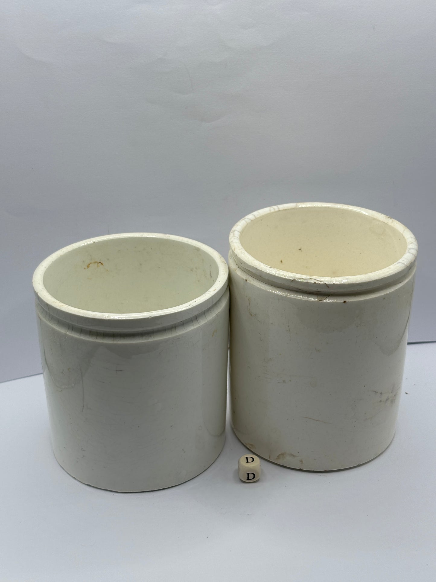 2 old stoneware preserve pots (D)