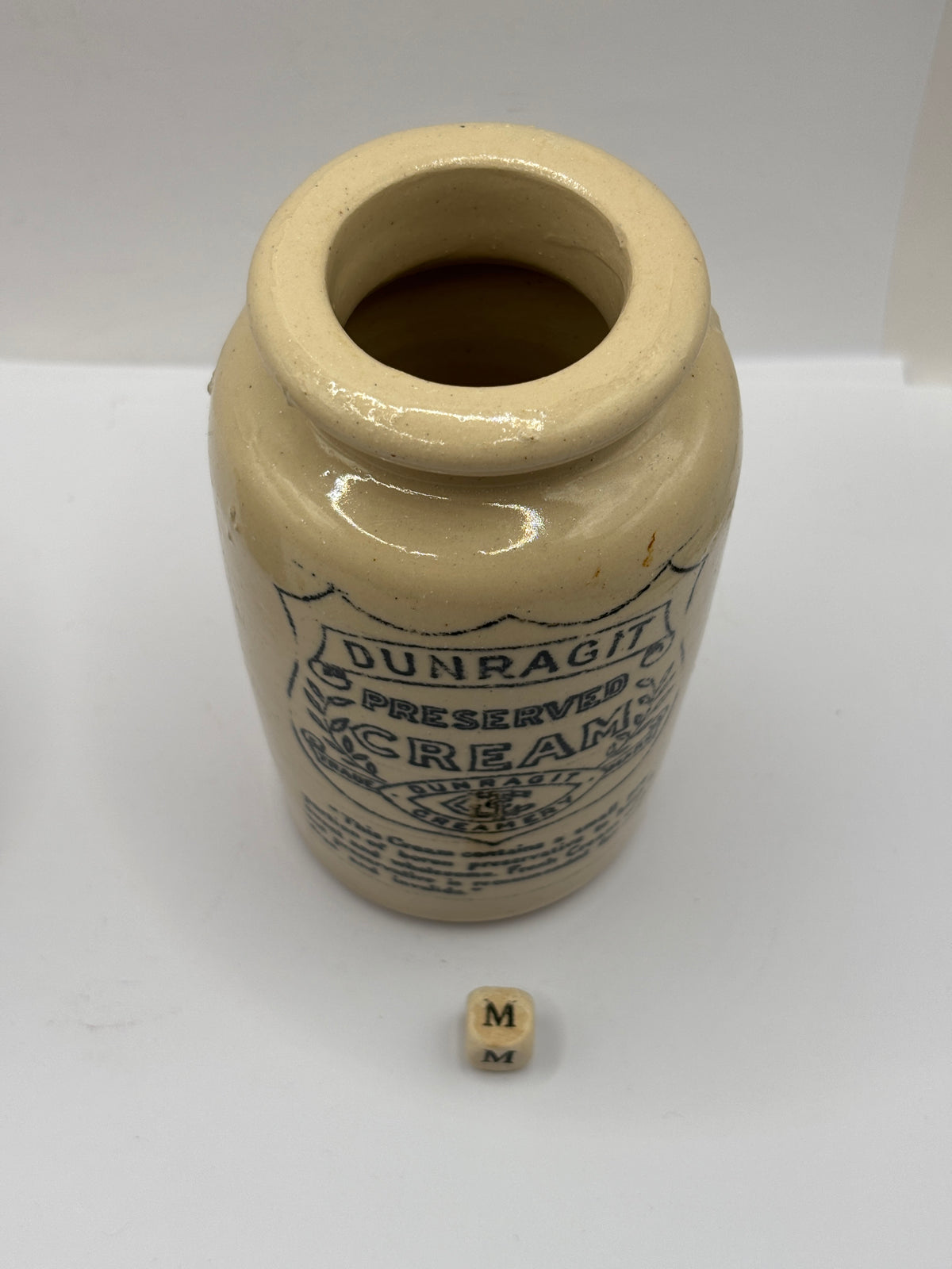 Old advertising cream pot, Dunragit preserved cream. (M)