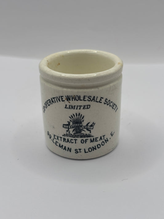 Old advertising jar, Cooperative wholesale society, extract of meat jar