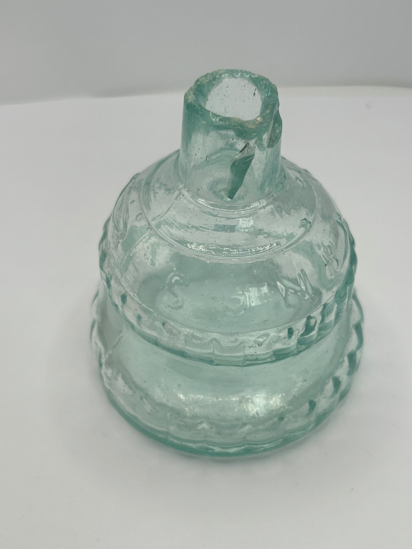 Small aqua Sunbright glass oil lamp