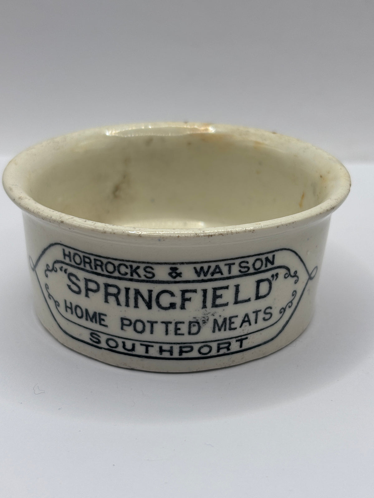 Old advertising meat paste pot, Springfield.