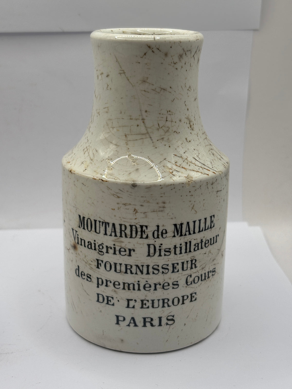 Old stoneware french mustard jar, moutarde de maille