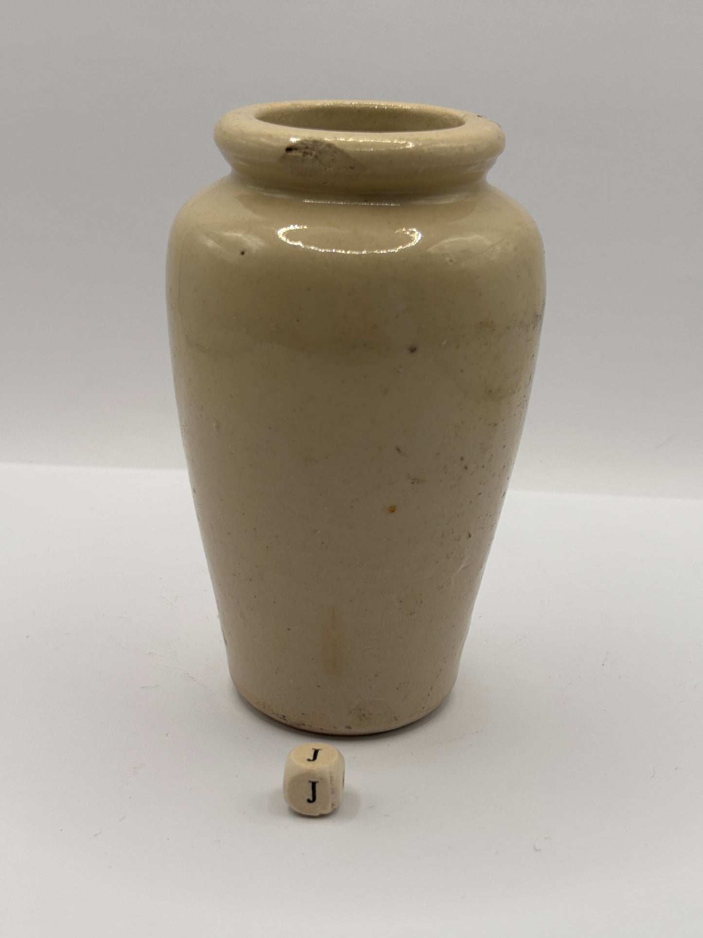 Old advertising cream pot, Rich preserved cream, Stranraer. Milk maid (J) damaged