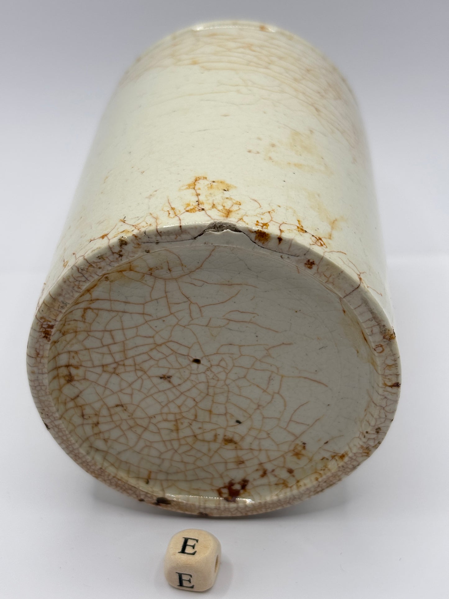 Old stained & crazed marmalade jar (e)