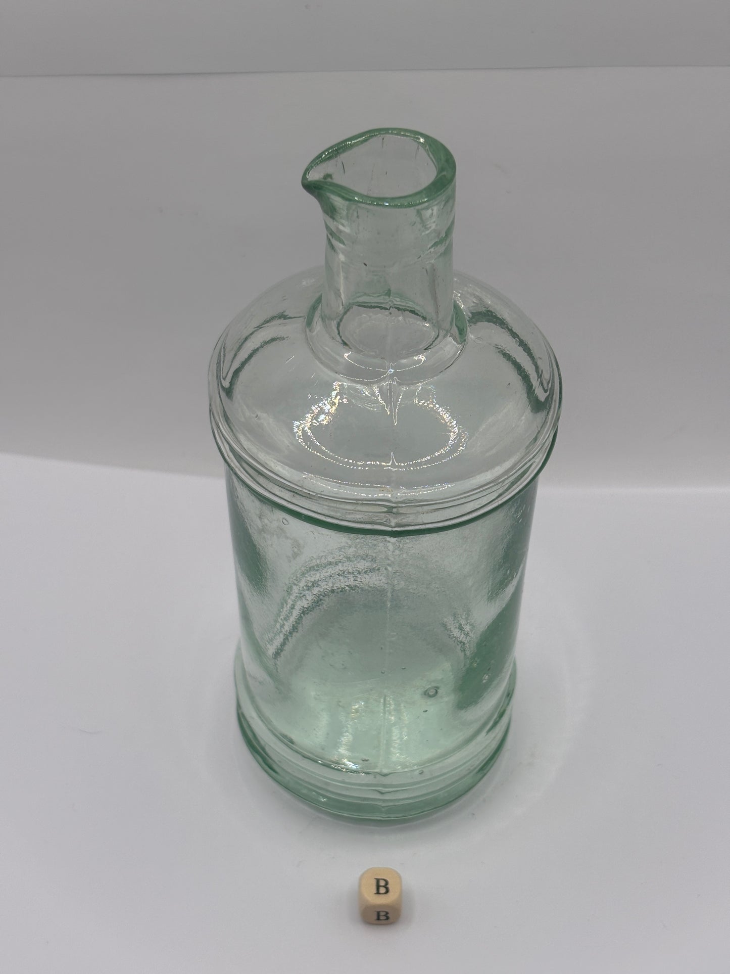Old tall aqua glass pouring ink, inkwell (B)