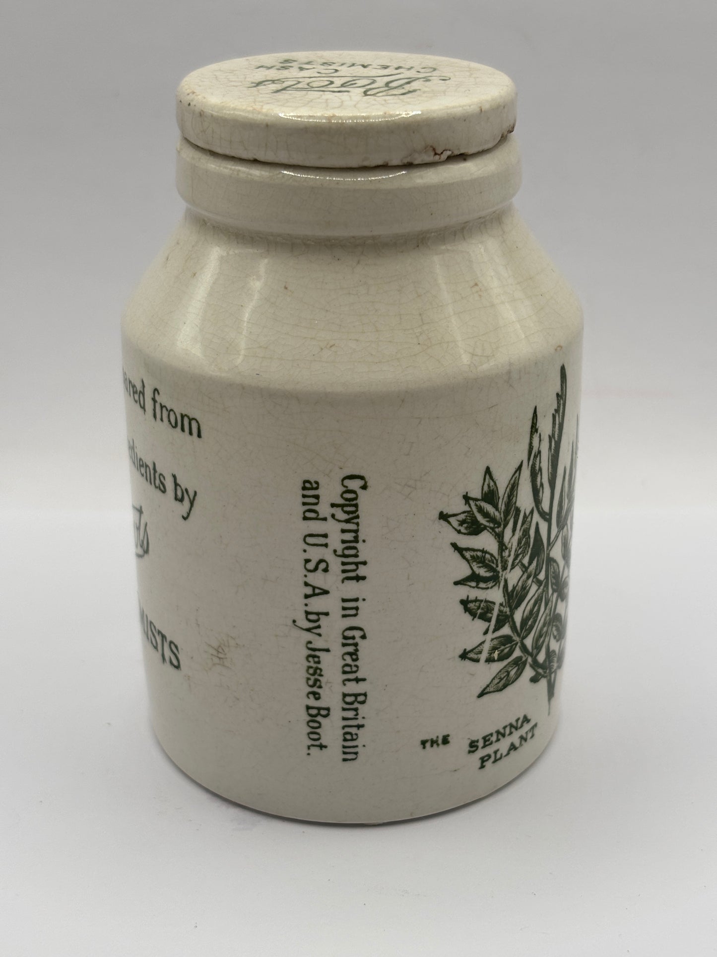 Old advertising jar, Boots confection of senna jar and lid