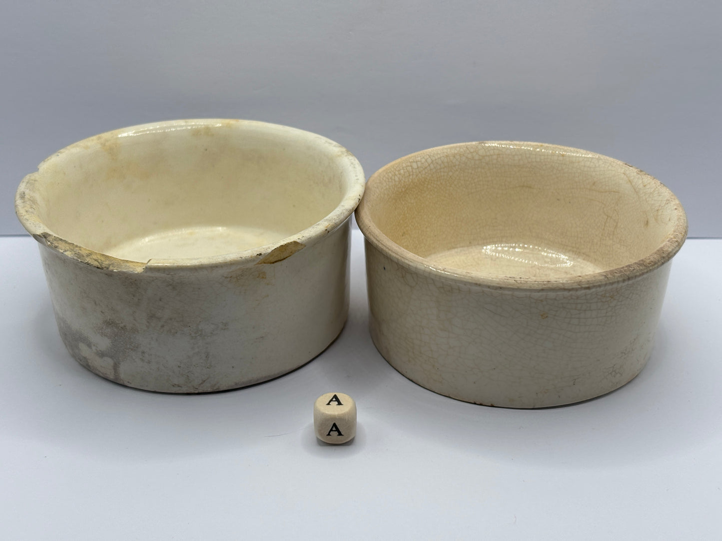 2 old potted meat advertising pots. Meat paste. Damaged (a)