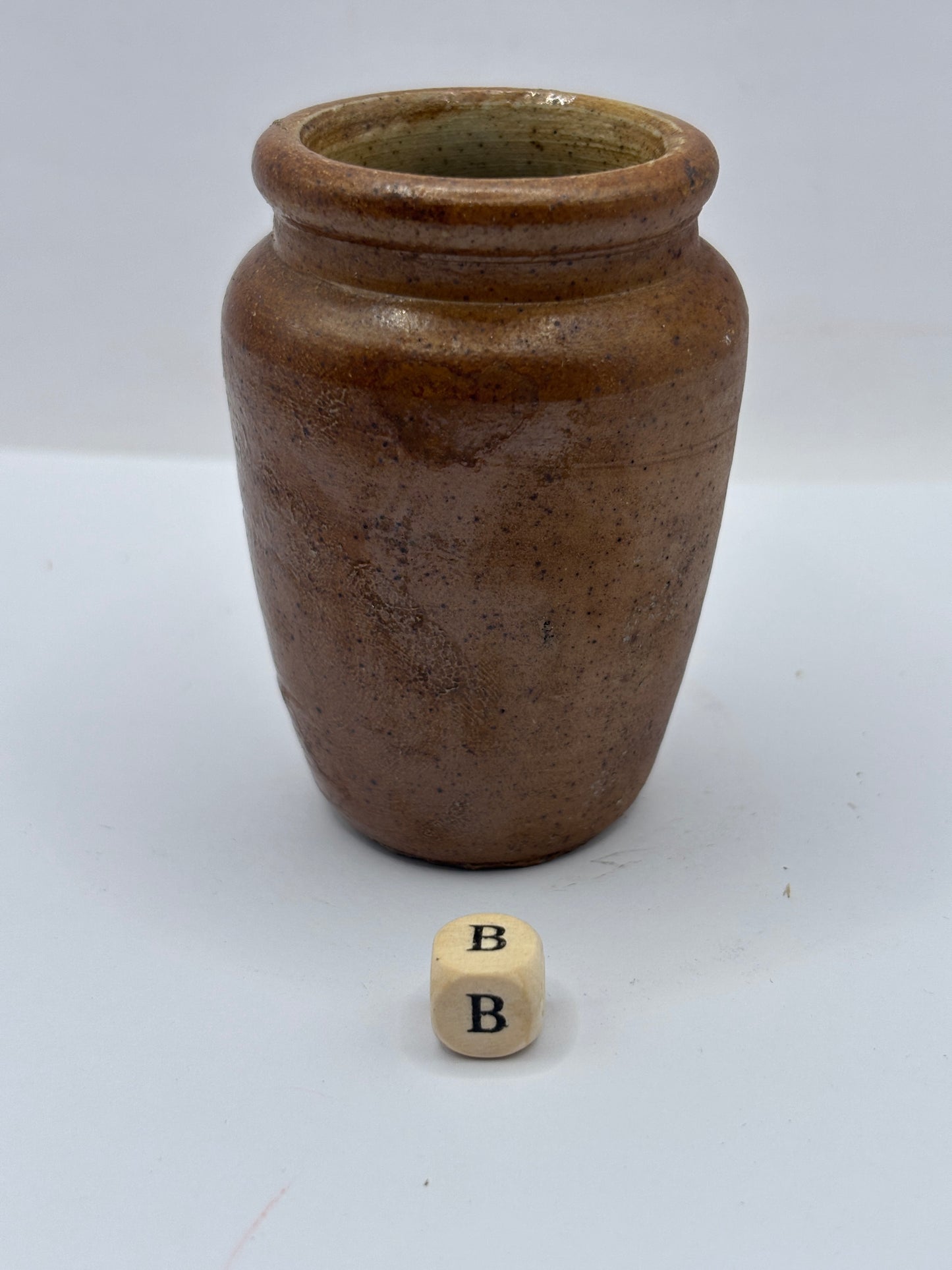 old small brown stoneware cream pot (B)