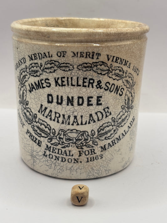 Old 1lb stoneware marmalade pot, James Keiller Dundee marmalade (V)