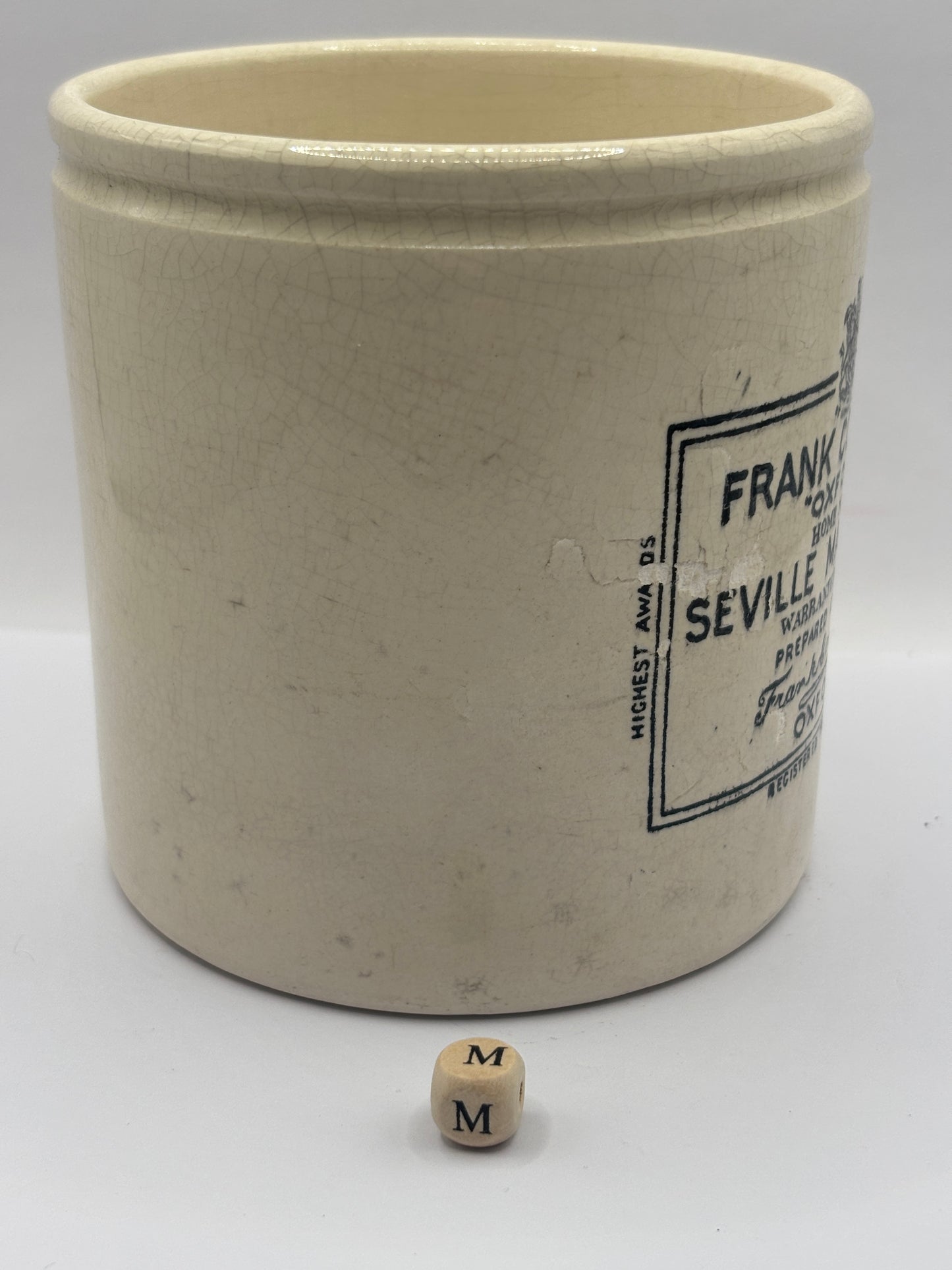 Old 2lb Frank Cooper marmalade jar. Flakey Glazing