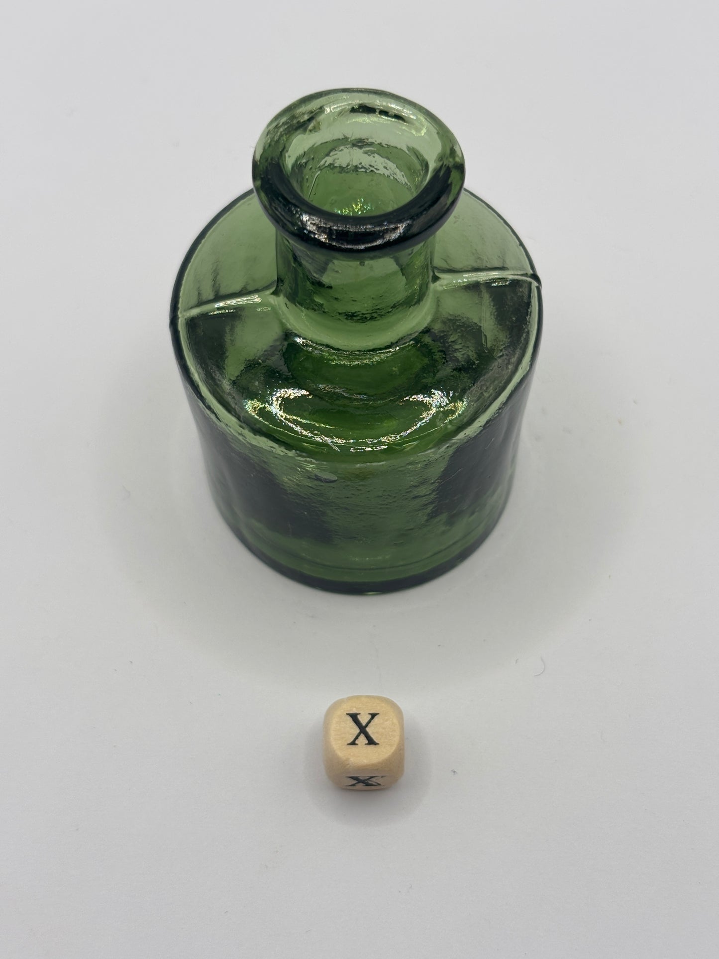 Old green glass ink, inkwell. (X)