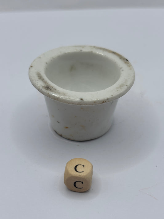 Old white stoneware school desk inkwell (c)