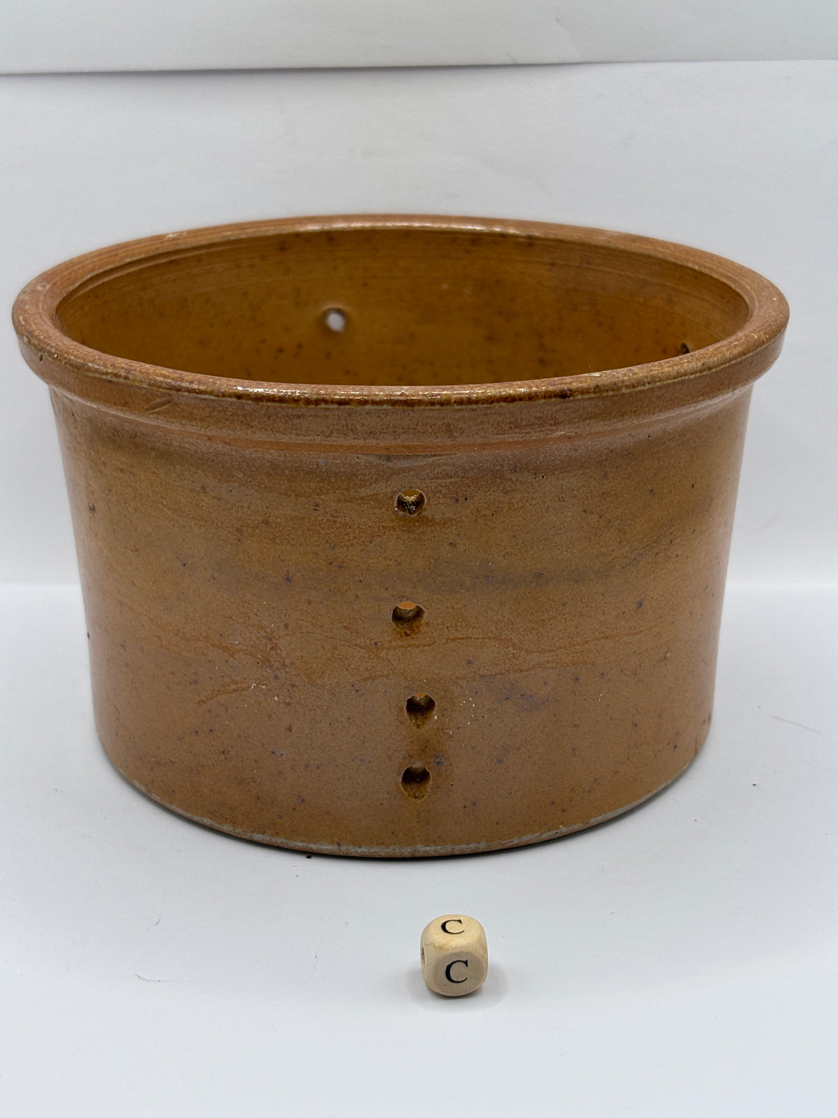 Old french stoneware cheese mold, strainer/ faisselle (c)