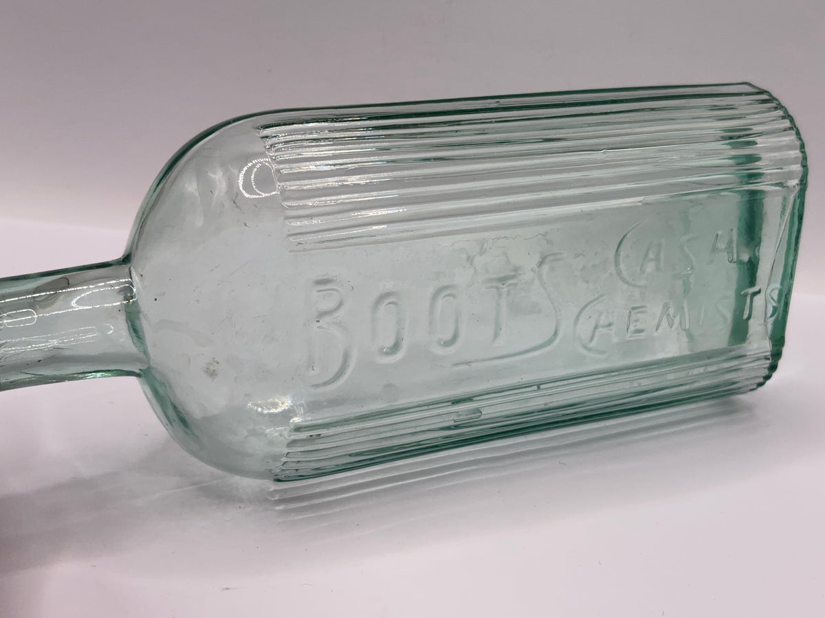 Old large aqua glass Boots Cash Chemists poison bottle 20cms