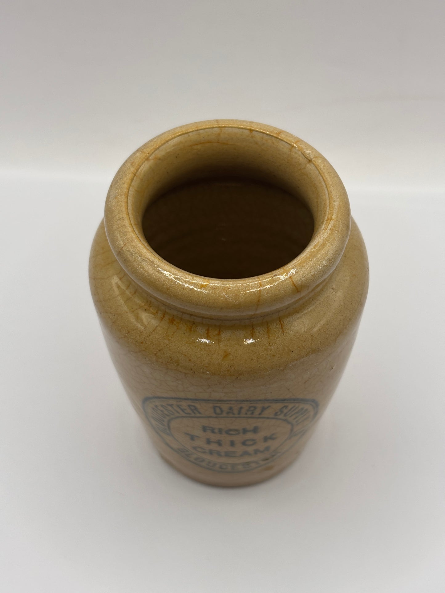 Old advertising cream pot, Gloucester dairy supply. Rich thick cream