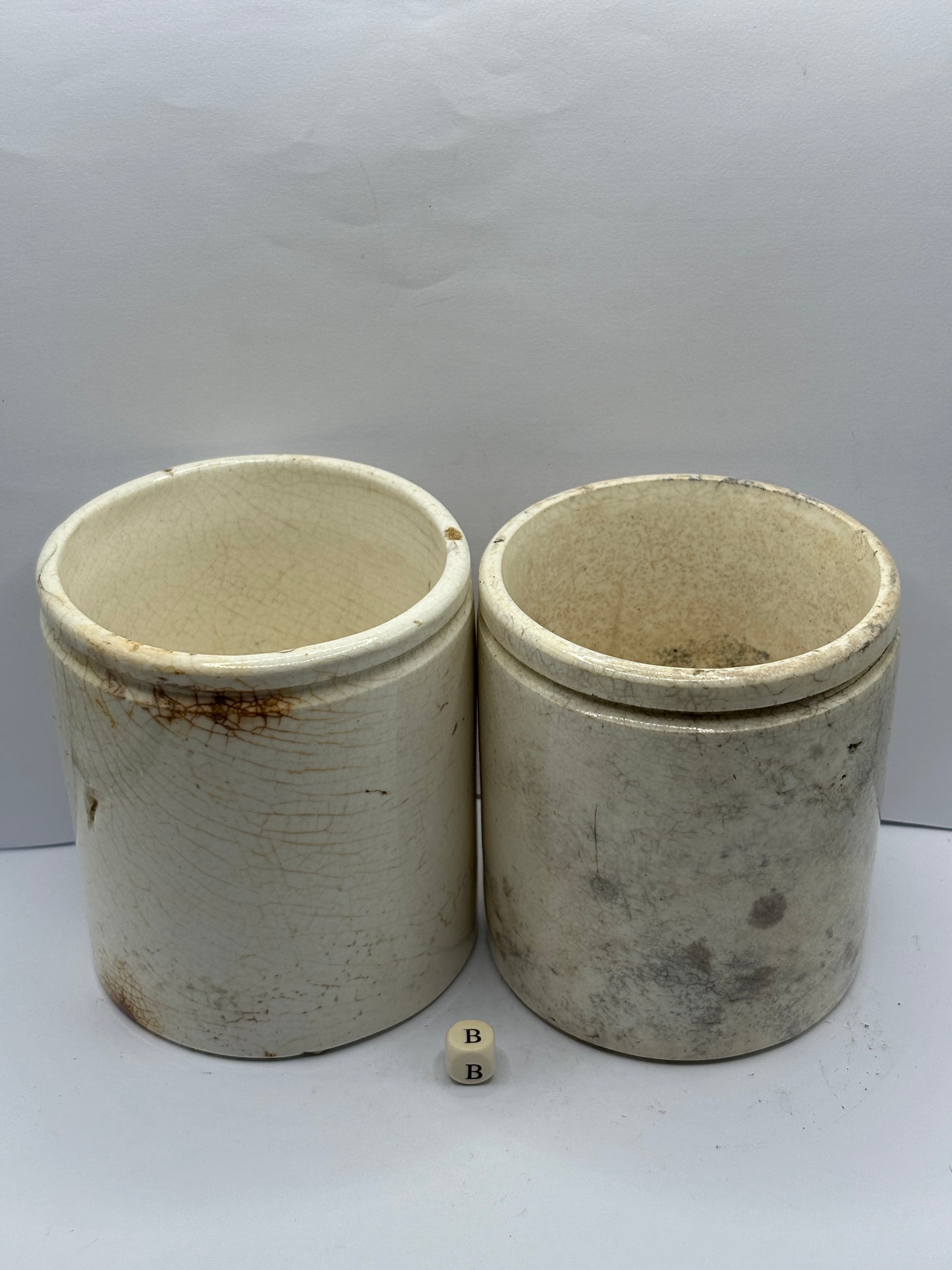 2 old stoneware preserve pots (B)