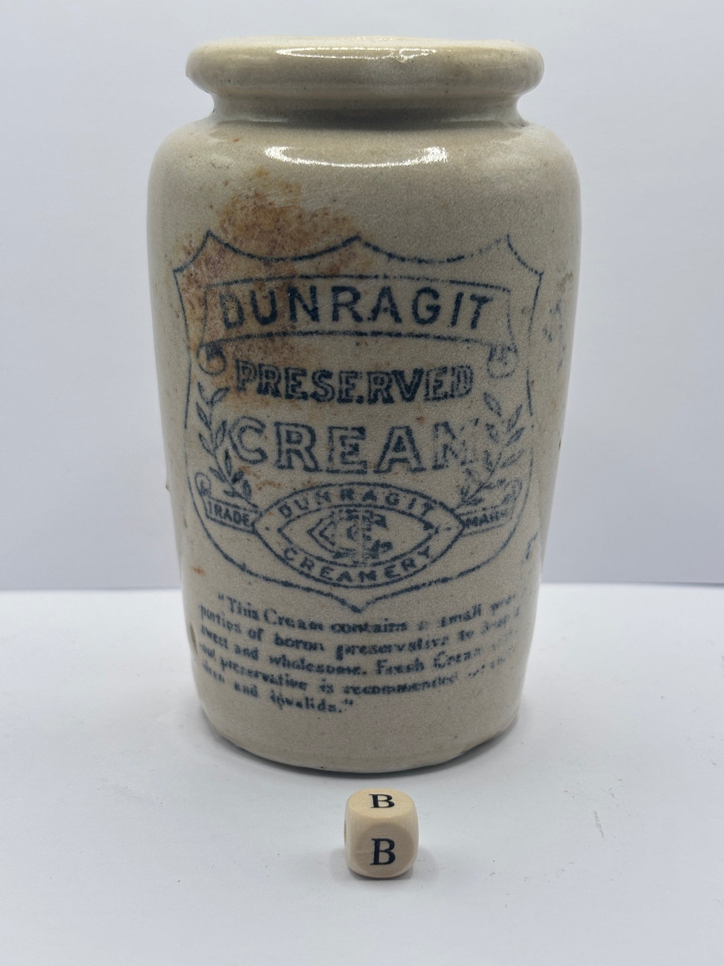 Old Dunragit stoneware cream pot (B)