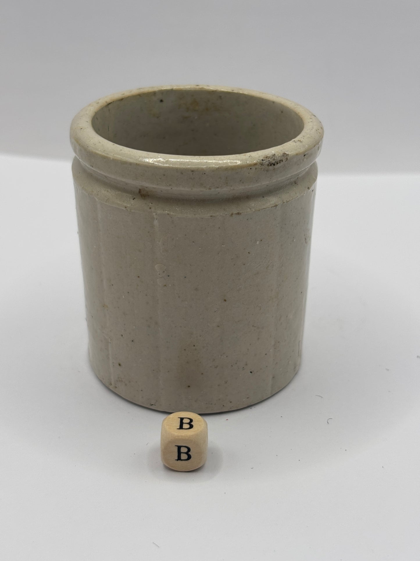 Old mini ribbed stoneware jam pot (B)