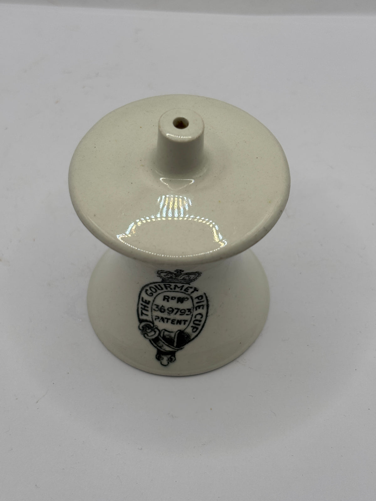 Old stoneware pie funnel, The Gourmet pie cup
