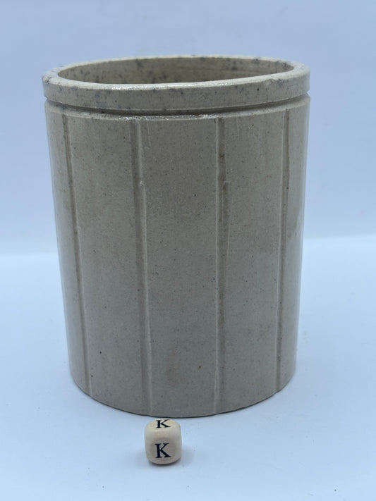Old 1lb ribbed stoneware jam pot (K)