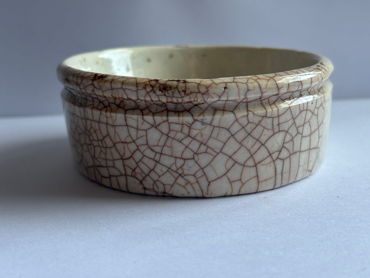 Old stained & crazed stoneware meat paste pot