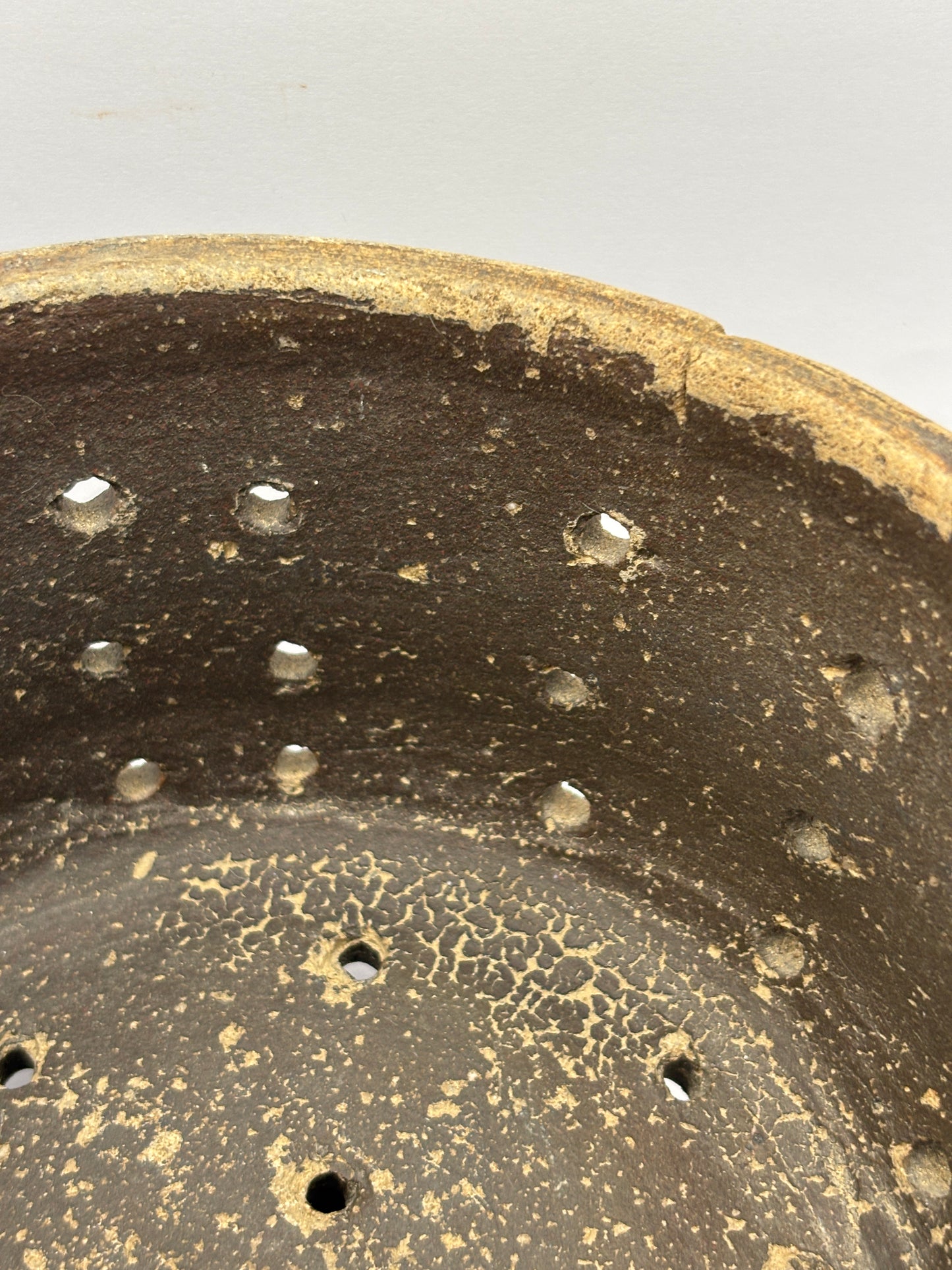 Old large french stoneware cheese strainer