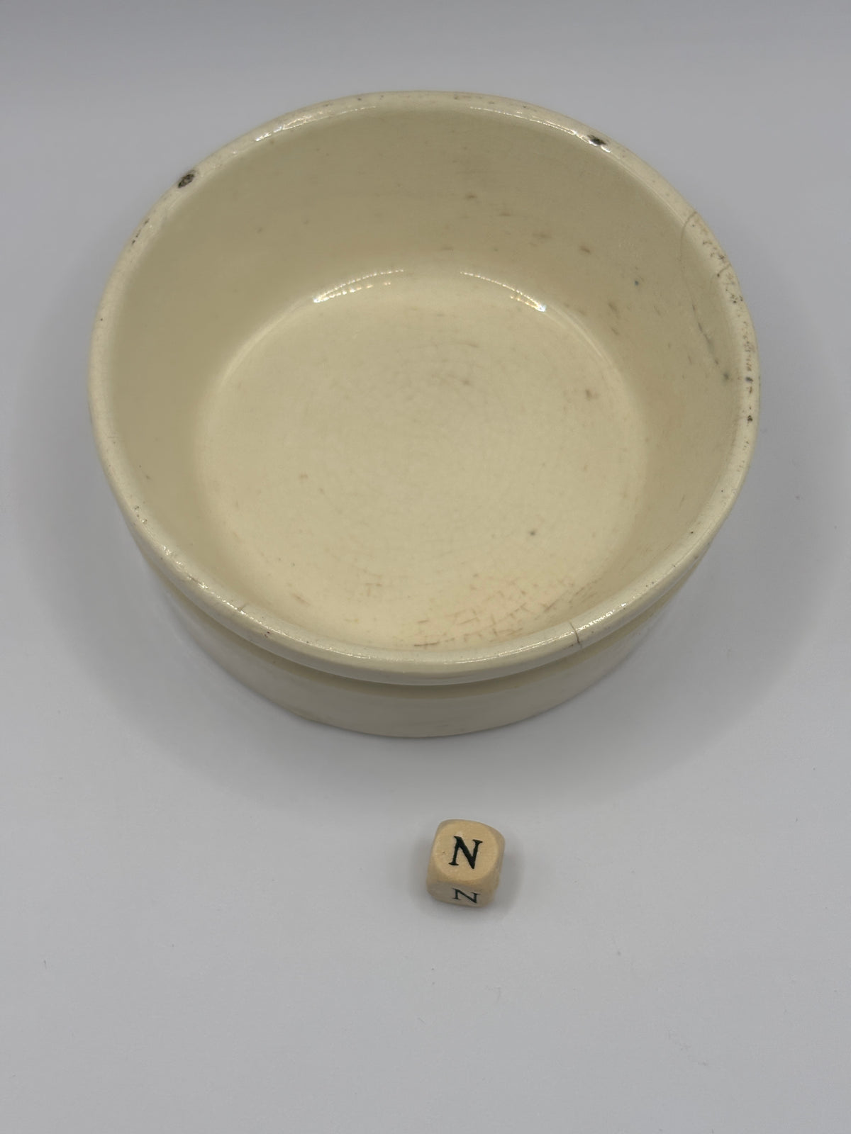 Old plain white stoneware meat paste pot. Potted meat (N)