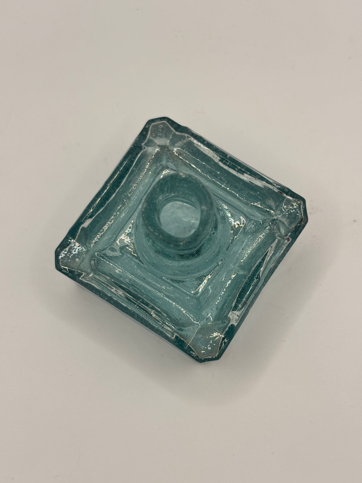 old aqua glass square ink,inkwells, ink bottle. 4 pen rests