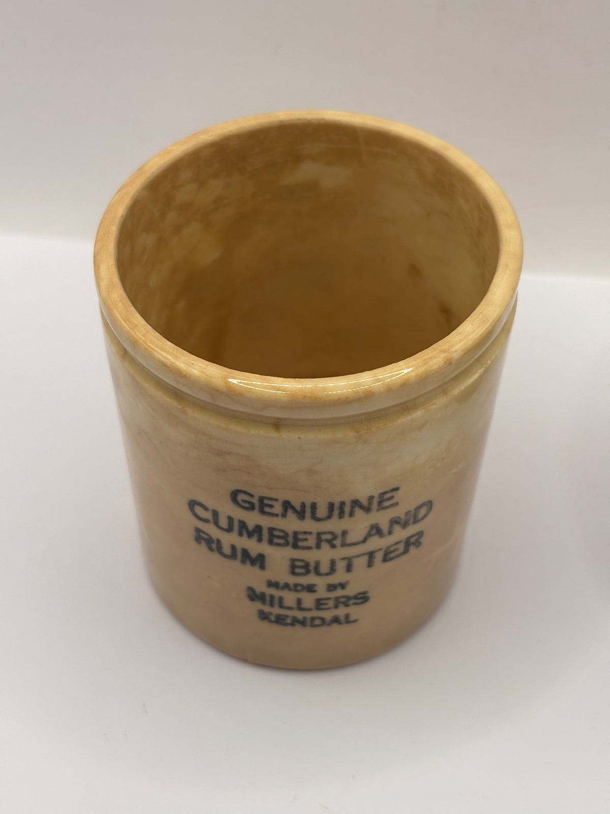 Old stoneware advertising jar, Cumberland rum butter