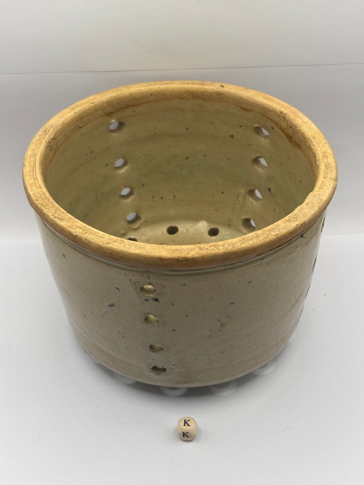 Old french stoneware cheese strainer, cheese mold (K)