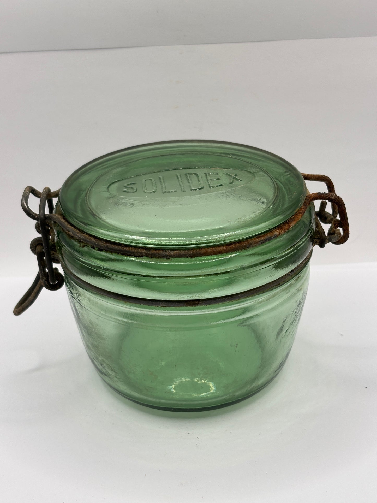 Vintage green glass French canning jars