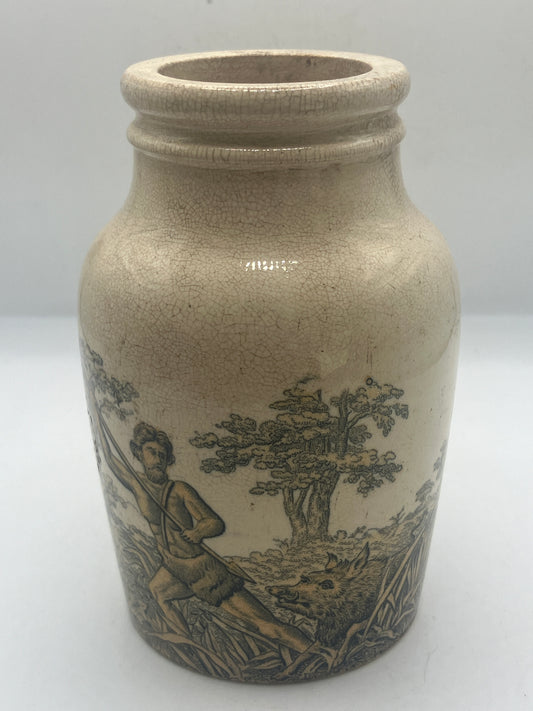 Pictorial prattware jar, Hunting scene