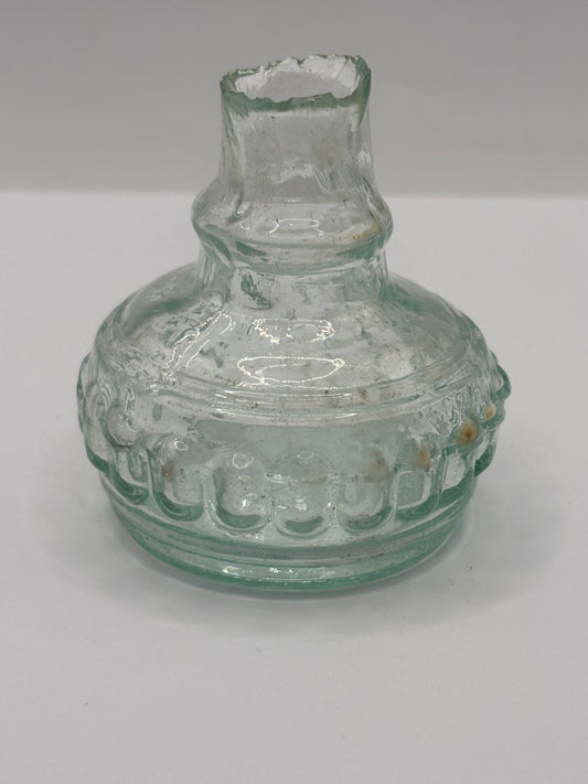 Old scarce aqua glass inkwell, bracelet ink, ink bottle