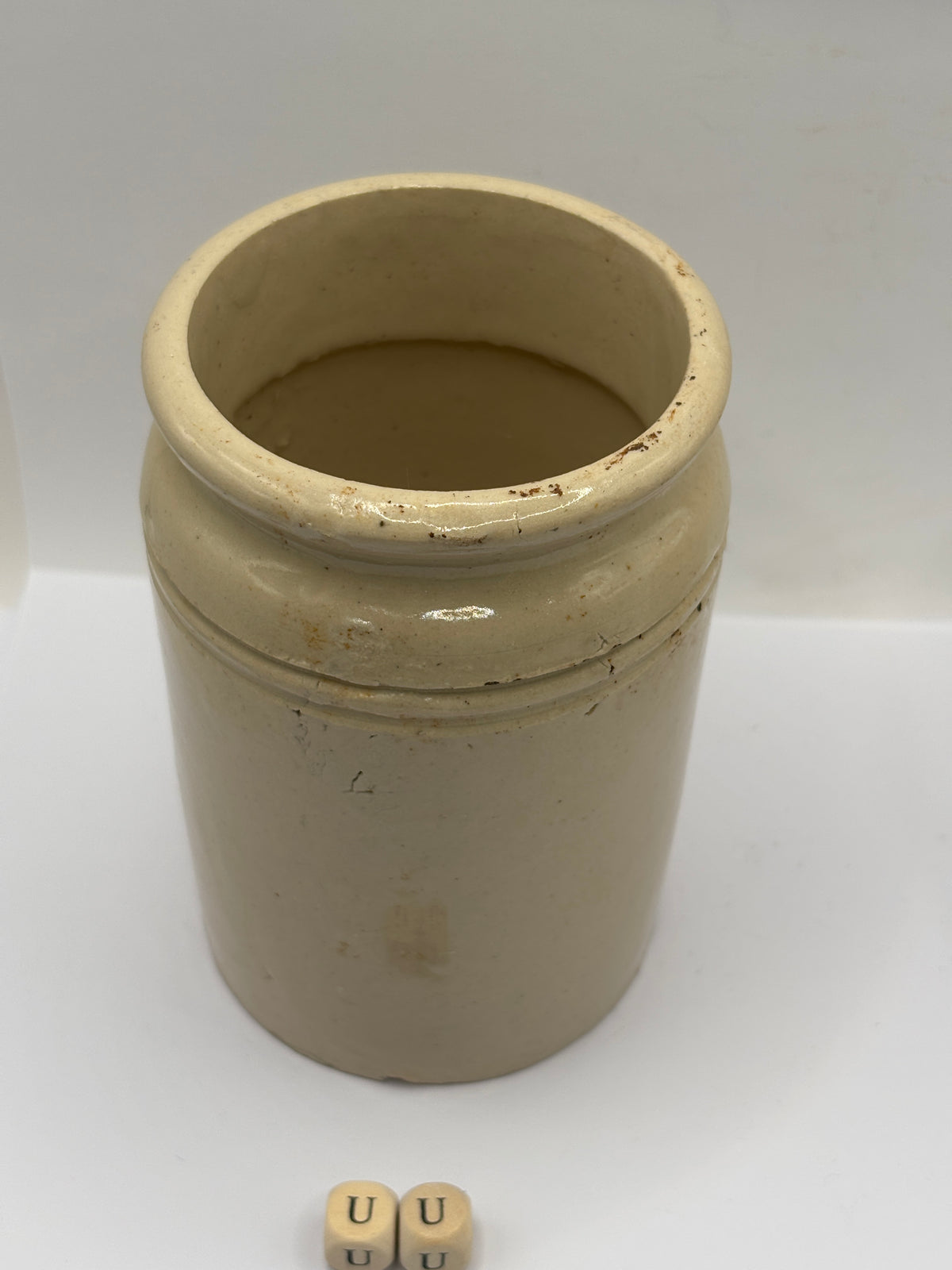 Old 1lb rolled top stoneware jam pot (uu)